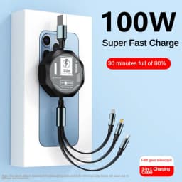 3 In 1 Retractable USB 100W Cable Fast Charging And Data Micro USB Type C For iphone6-14 Android Phone Xiaomi Huawei OPPO