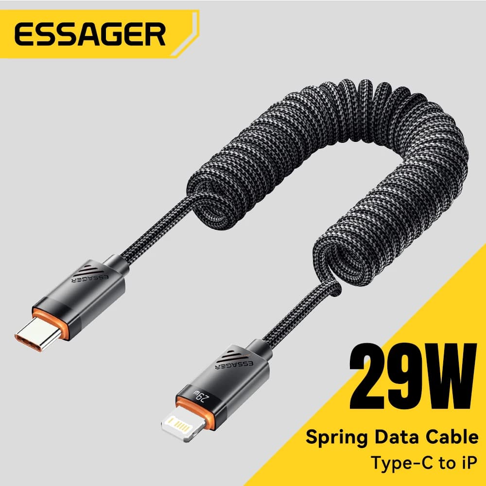Essager Spring Type C To Lightning Cable PD 29W Fast Charging Data For IPhone14 13 12 Apple Airpods Charger 1.8m Carplay Cable