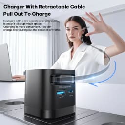 65W GaN USB Charger with Type C Retractable Cable 3 Port QC4.0 PD3.0 PPS Fast Charger for Macbook Laptop iPhone 16 15 14 Xiaomi