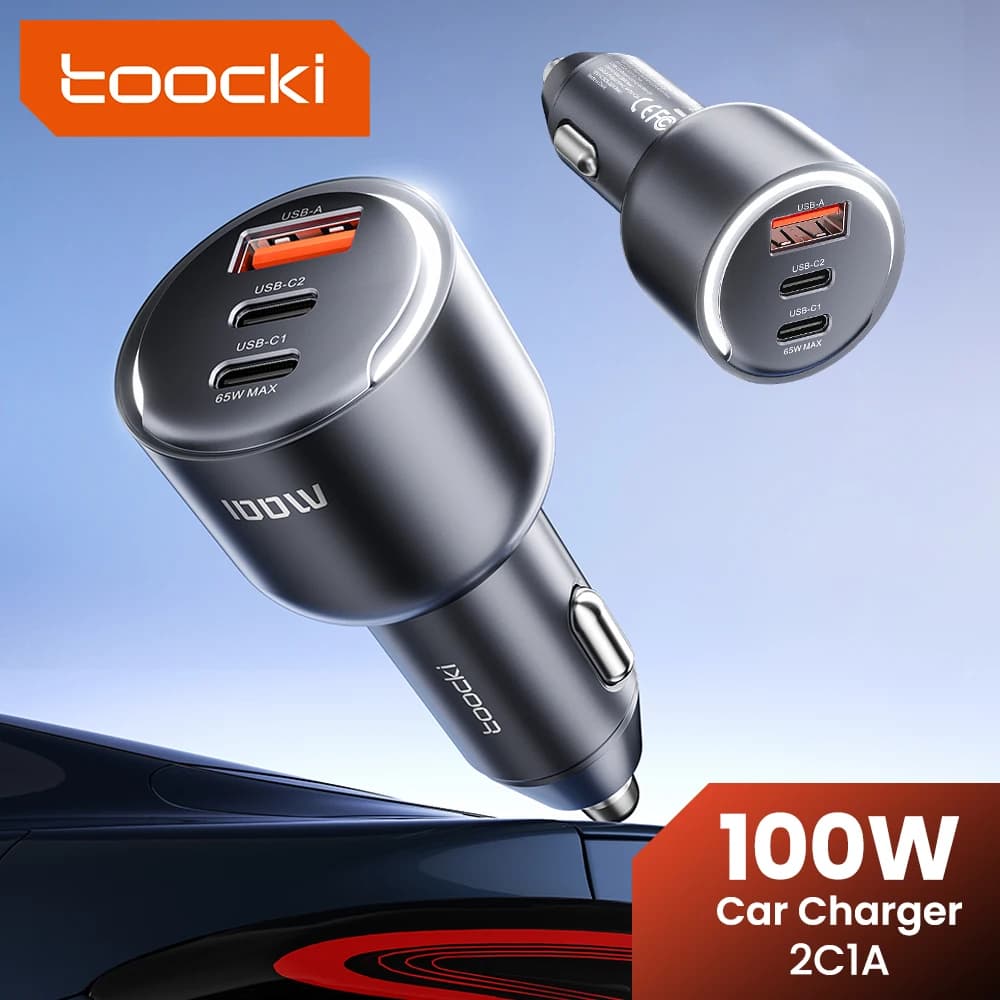 Toocki USB C Car Charger 100W Type C Fast Charge PPS PD3.0 LED Light Car Phone Charger For iPhone 15 Xiaomi Huawei Samsung