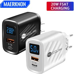 PD 20W Charger USB Type C Fast Charging Digital Display Phone Charge Adapter For iPhone Samsung Xiaomi Quick Charge Wall Charger