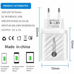 PD 20W Charger USB Type C Fast Charging Digital Display Phone Charge Adapter For iPhone Samsung Xiaomi Quick Charge Wall Charger