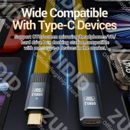 Flat USB3.2 20Gbps ThunderBolt 3 Type C to C Extension Data Cable PD100W 5A USB-C Cord For iPhone 16 15 Pro MacBook Pro Samsung