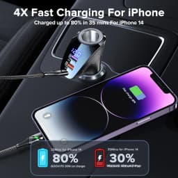 QOOVI 150W 4-Ports Car Charger USB Type C Super Fast Charging PD 4.0 Cigarette Lighter Socket For iPhone Xiaomi Samsung Huawei