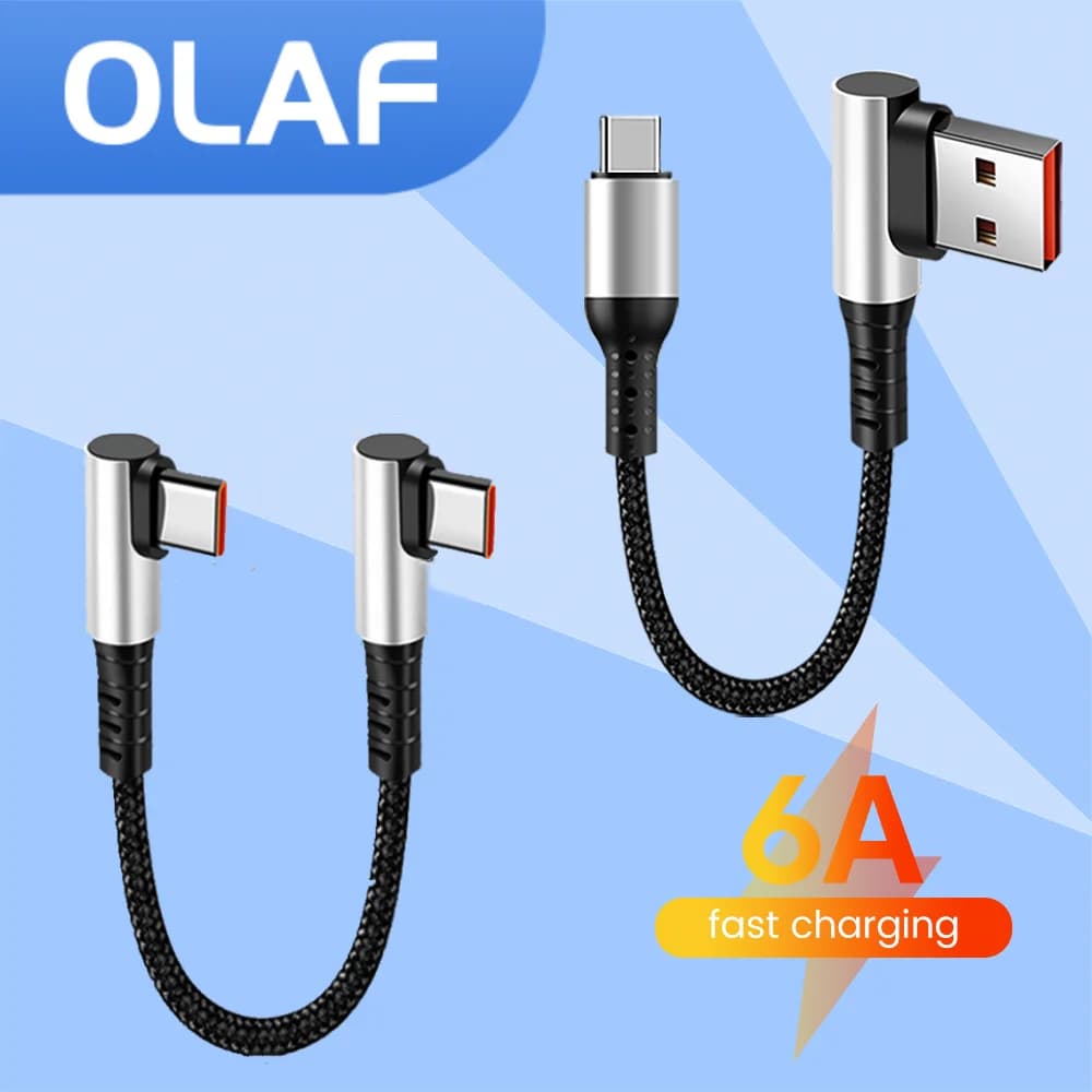 25CM 50CM Elbow USB Type C Short Cable Fast Charging 6A 90 Degree USB C To USB C Cable For iphone 15 Android Type-C Data Wire