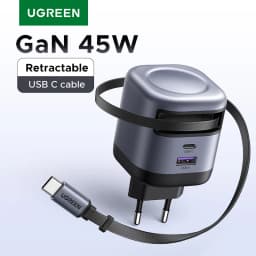 UGREEN 45W GaN Retractable Cable Charger UFCS PPS QC PD 3.0 Fast Charger For iPhone 17 16Pro Samsung S25 iPad Macbook Air Tablet