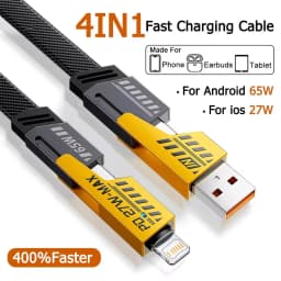 65W 4-in-1 Fast Charging PD QC Mecha Cable USB C Multi-Port Quick Charge Wire For Android iPhone XS 11 12 13 14 15 16 17 Pro Max