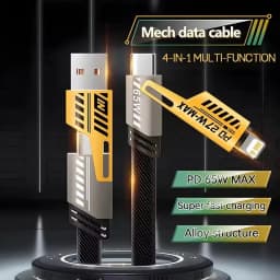 65W 4-in-1 Fast Charging PD QC Mecha Cable USB C Multi-Port Quick Charge Wire For Android iPhone XS 11 12 13 14 15 16 17 Pro Max
