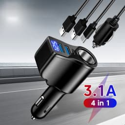3.1A Digital Car Charger Dual USB 5V/3.1A + Type-C PD5v/3A + 90wCar Plug Fast Charging Phone Adapter For Cellphones Quick Charge