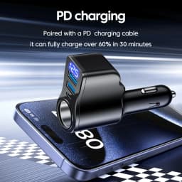 3.1A Digital Car Charger Dual USB 5V/3.1A + Type-C PD5v/3A + 90wCar Plug Fast Charging Phone Adapter For Cellphones Quick Charge