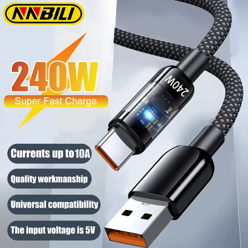 NNBILI Super Fast Charging 240W USB Type C Cable For Samsung Xiaomi Huawei OPPO LED Phone Charger Data Cord Phone Accessorie