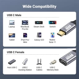 USB C Extension Cable Type C to C 100W Fast Charging Cord for Xiaomi Samsung Switch MacBook Pro 4k 60Hz Video Extension Cables