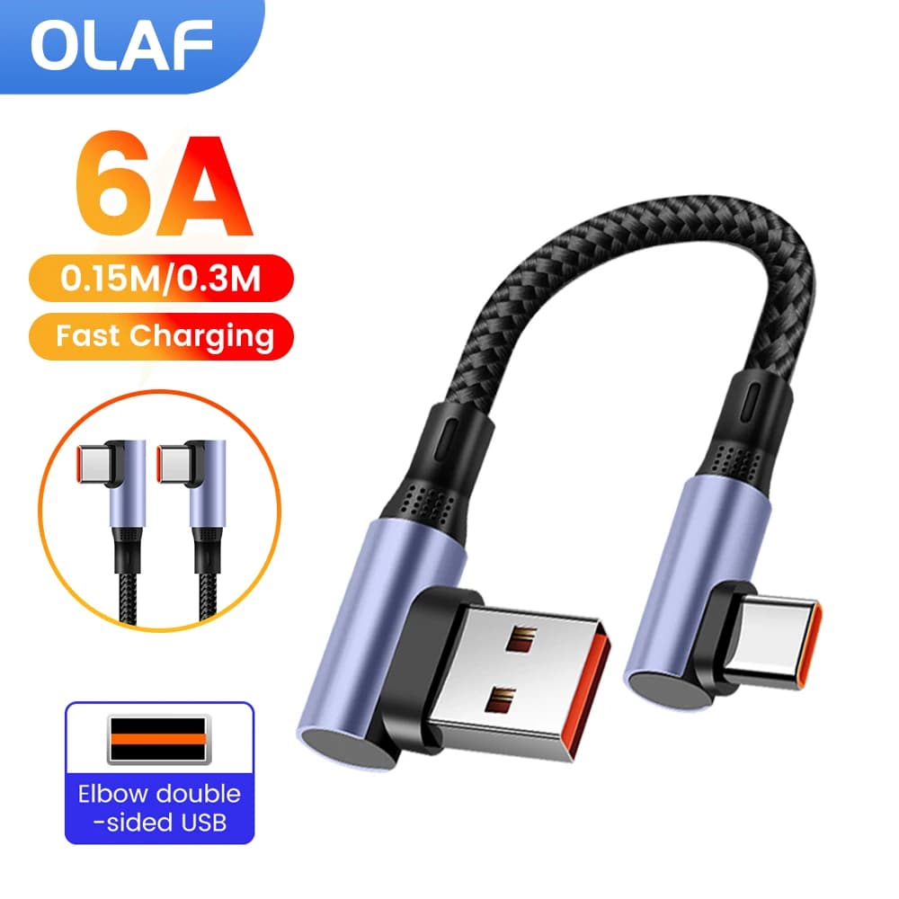 15cm 30cm 90° Short USB Type C Cable 6A USB C To USB C Cable For iPhone 15 16 Sumsung Huawei Power Bank Fast Charging Data cable