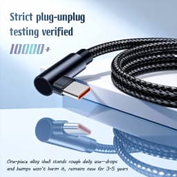 60W USB Type-C 90° Fast Charging Cable Degree Elbow Type-C Fast Charging Cord for Samsung Xiaomi Huawei OnePlus Android Devices