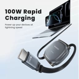 Toocki Type C To USB C 100W Retractable Cable 480Mdps Fast Chaerger Cable Mini Size For iphone 16 15 Pro Max Samsung Data Cable
