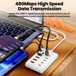 10 Ports USB Charger 5USB+5PD Power Strip Multi Port Type C Wall Charger With 1M Cable For iPhone Samsung Xiaomi QC3.0 Adapter