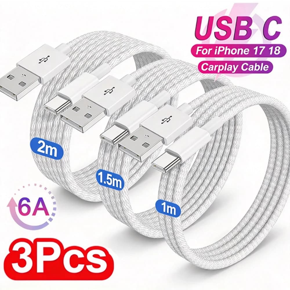 1-3Pcs Type C Cable for iPhone 15 16 17 18 Pro Max for iPad USB C To Type-C Charger Cord PD Quick Charging High-speed Data Line