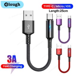 25cm Short Nylon Charger Data Cable Micro USB Type C Cables For iOS Android Phone 3A Fast Charging Power Bank Phone Cord Wire