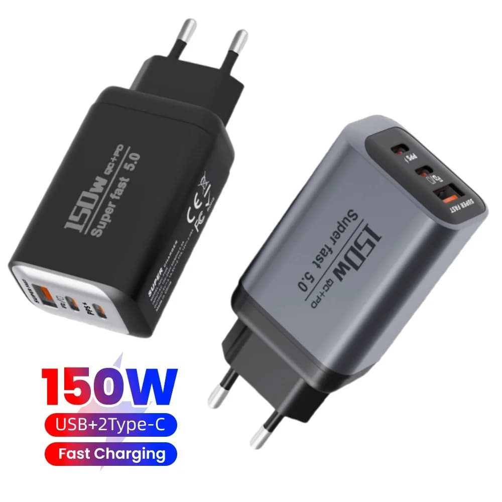 150W Fast Charging 3 Ports Mobile Phone Charger QC3.0 USB Type C Chargers Dual PD USB Wall Adapter EU/US Plug for iPhone Samsung
