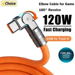 120W 7A Fast Charge USB Type C Cable 180 Degree Rotation Elbow Cable for Game for Xiaomi Redmi Honor Phone Charger USB C Cable