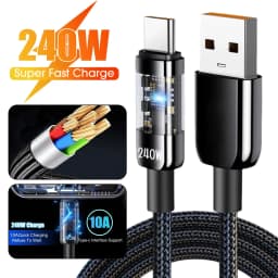 240W 10A USB to Type C Super Fast Charging Cable QC3.0 Fast Charger Cable LED Phone Charger Data Cord For Samsung Xiaomi Huawei