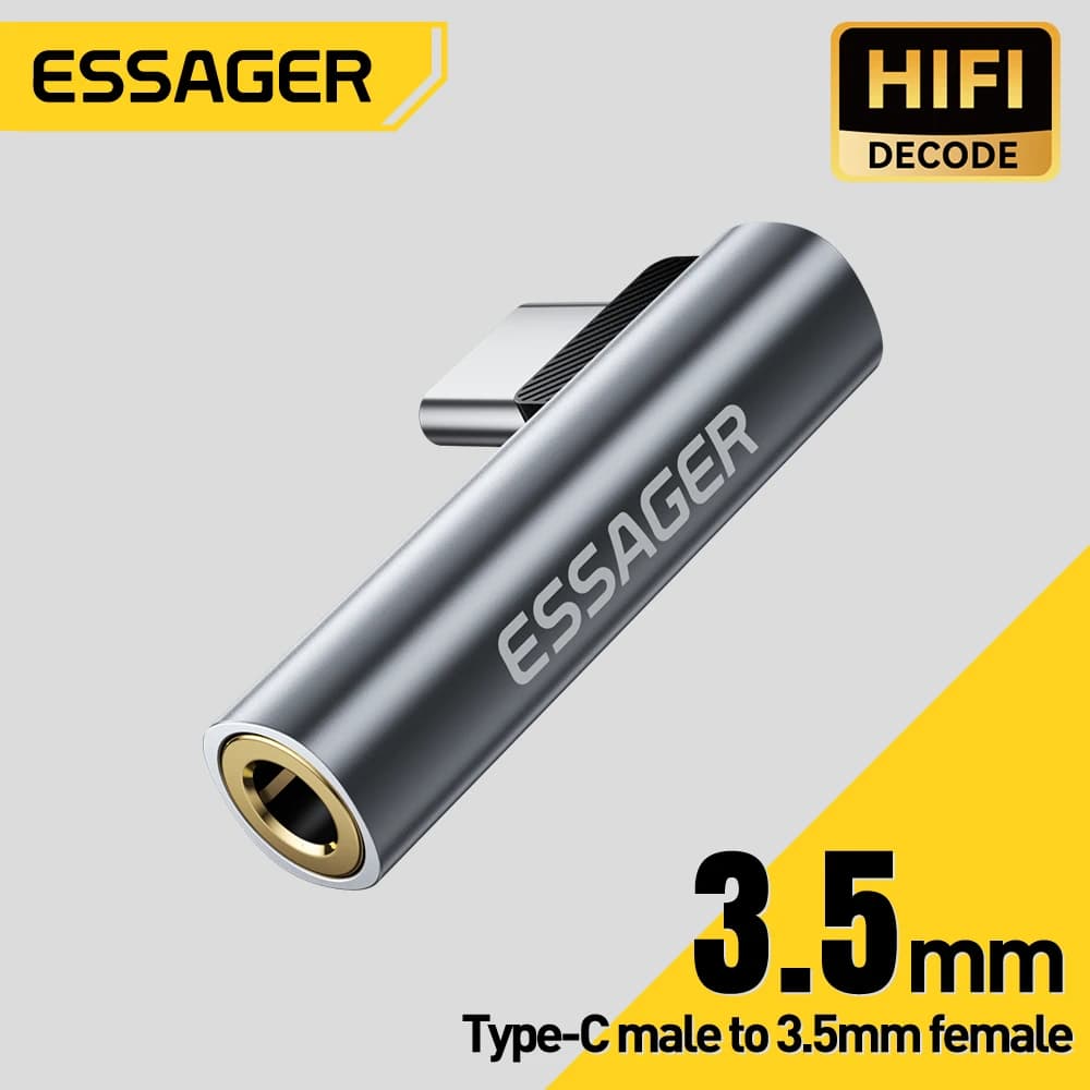 Essager Audio Adapter Type-C to 3.5mm for iPhone 16 15 Huawei Lightning to 3.5mm Elbow Audio Converter for Tablet Laptop iPhone