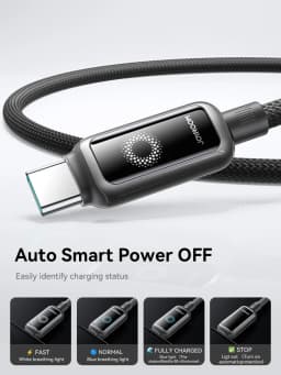 Joyroom 100W USB C Cable Automatic Power Off Fast Charge Type C Cable For iPhone 17 16 15 Pro Max  Xiaomi Sumsang S-A55