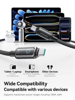 Joyroom 100W USB C Cable Automatic Power Off Fast Charge Type C Cable For iPhone 17 16 15 Pro Max  Xiaomi Sumsang S-A55