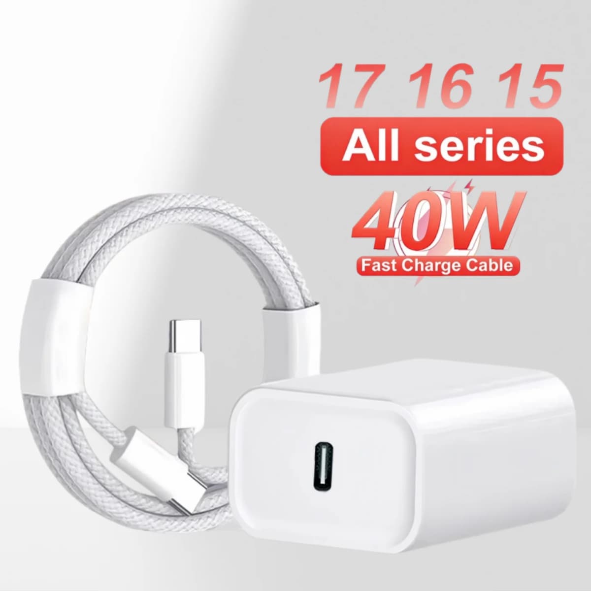 40W Fast Charger Set USB C Port Wall Charging Type-C Braiding Data Cable For iPhone 16 15 Pro Max Plus ipad  Fast Charger Set