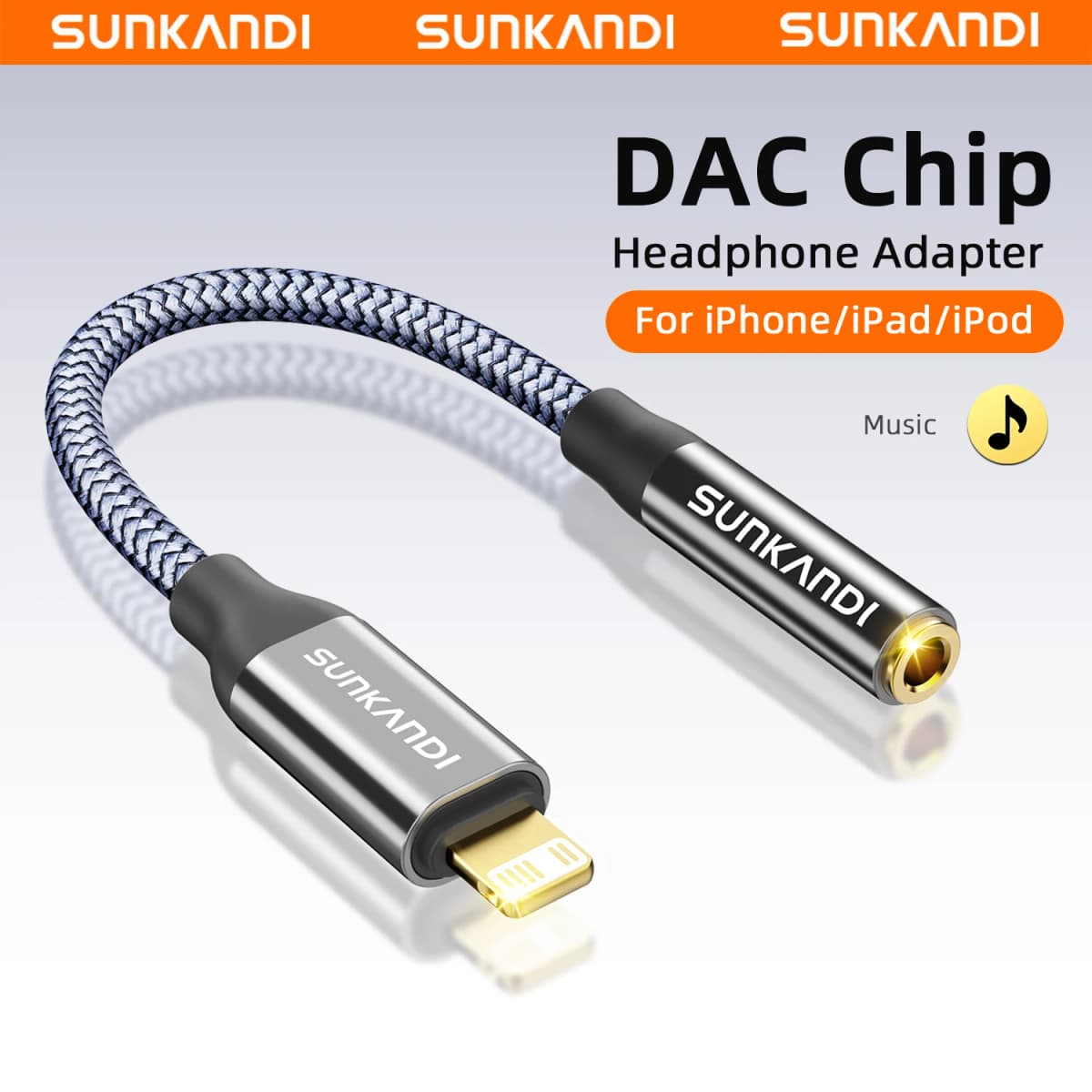 SUNKANDI Lightning to 3.5 mm Headphone Jack Adapter for iPhone, DAC Chip Adapter Audio Cable for iPhone 14 13 12 11 X XS 8 7