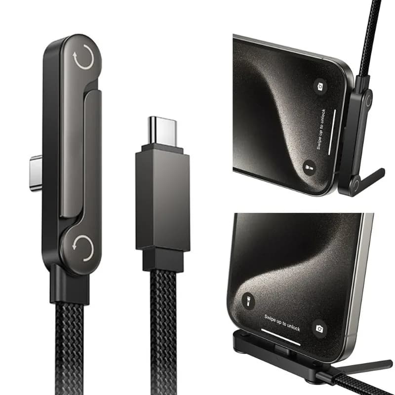 65W USB Fast Charging Cable With Foldable Phone Holder 2-in-1 Type-C Quick Charge Data Wire USB C Charging Line For Mobile Phone