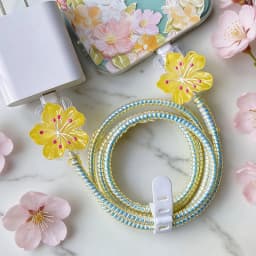 Colored Flower Laser White Line Circle Charger Protector Cover For iPhone For Samsung Type-C Charger Line Protectors Cover