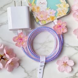 Colored Flower Laser White Line Circle Charger Protector Cover For iPhone For Samsung Type-C Charger Line Protectors Cover