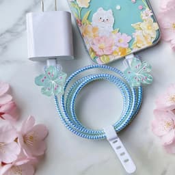 Colored Flower Laser White Line Circle Charger Protector Cover For iPhone For Samsung Type-C Charger Line Protectors Cover
