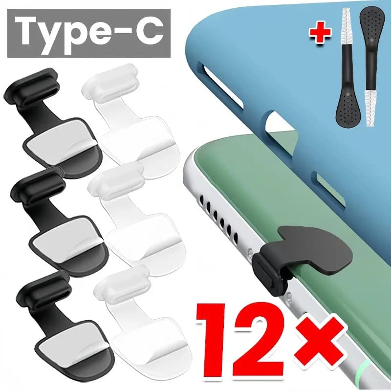 USB C Silicone Dust Plug Set W/ Cleaning Brush, Anti-Dust Charging Port Stopper Cap Protector For Type-C Android Cell Phone