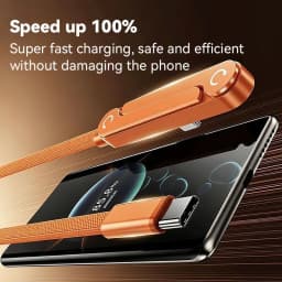 240W 2-in-1 Black/Orange Fast Charging Foldable Bracket Data Cable Type-C to Type-C PD Data Cord With Phone Tablet Stand 1.5M