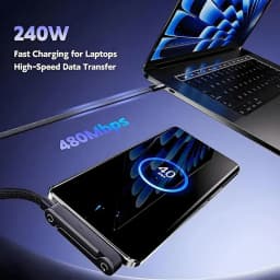 240W 2-in-1 Black/Orange Fast Charging Foldable Bracket Data Cable Type-C to Type-C PD Data Cord With Phone Tablet Stand 1.5M