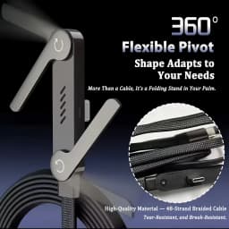 USB Type C 240W Fast Charging Cable 2 in 1 Foldable Stand for iPhone 15 17 and Type C Phones