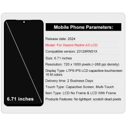 6.71" For Xiaomi Redmi A3 Display LCD 23129RN51X Touch Screen Digitizer Assembly For Redmi A3 LCD With Frame Replacement Parts