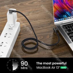 Elbow USB Type C to USB C Cable for Samsung S9 S8 PD 60W Quick Charge 3.0 USB-C Fast Cable for Macbook Pro Air USB Cord 1/2/3m