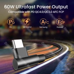Elbow USB Type C to USB C Cable for Samsung S9 S8 PD 60W Quick Charge 3.0 USB-C Fast Cable for Macbook Pro Air USB Cord 1/2/3m