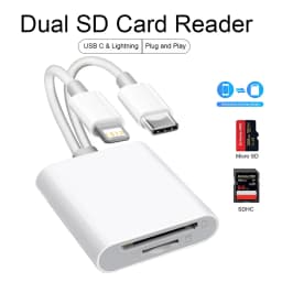 SD Memory Card Reader for iPhone USB C/Lightning Dual Interface Digital Camera Adapter to MacBook/USBC Laptop for SD/TF/Sim Card