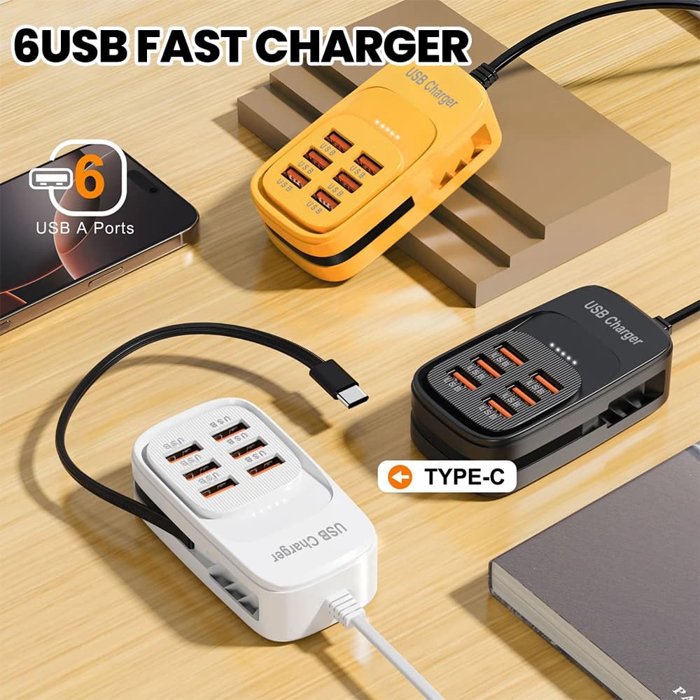 6 in 1 Multi Port USB Charging Station 3PD 3USB Desktop Power Strip Fast Charging Adapter EU UK US Plug Travel Charging Socket