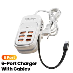 6 in 1 Multi Port USB Charging Station 3PD 3USB Desktop Power Strip Fast Charging Adapter EU UK US Plug Travel Charging Socket