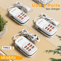 6 in 1 Multi Port USB Charging Station 3PD 3USB Desktop Power Strip Fast Charging Adapter EU UK US Plug Travel Charging Socket