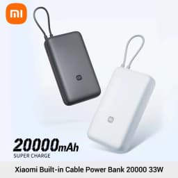 Xiaomi 20000mAh 33W Two-Way Fast Charging Power Bank with Built-in USB-C Cable Portable External Battery for iPhone 15-17 Xiaomi