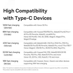 Baseus 100W USB Cable For Honor USB-C Fast Charging Charger Wire Cord For Huawei Samsung Xiaomi Type-C USBC Cable