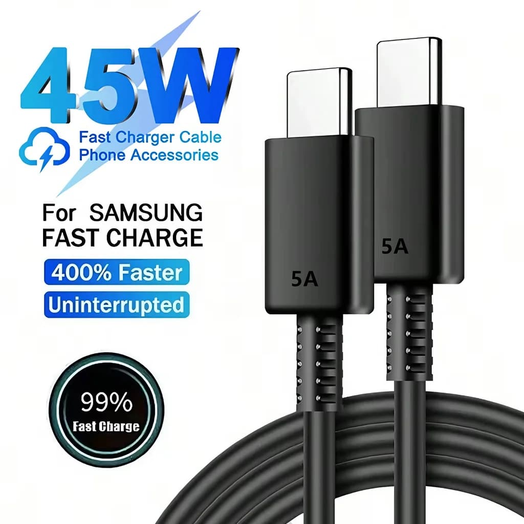 PD 45W 5A Dual USB-C Super Fast Charge Cable For Samsung S23 S24 S25 Plus Note 20 Ultra A53 A54 A55 Type-C Quick Charging Cables