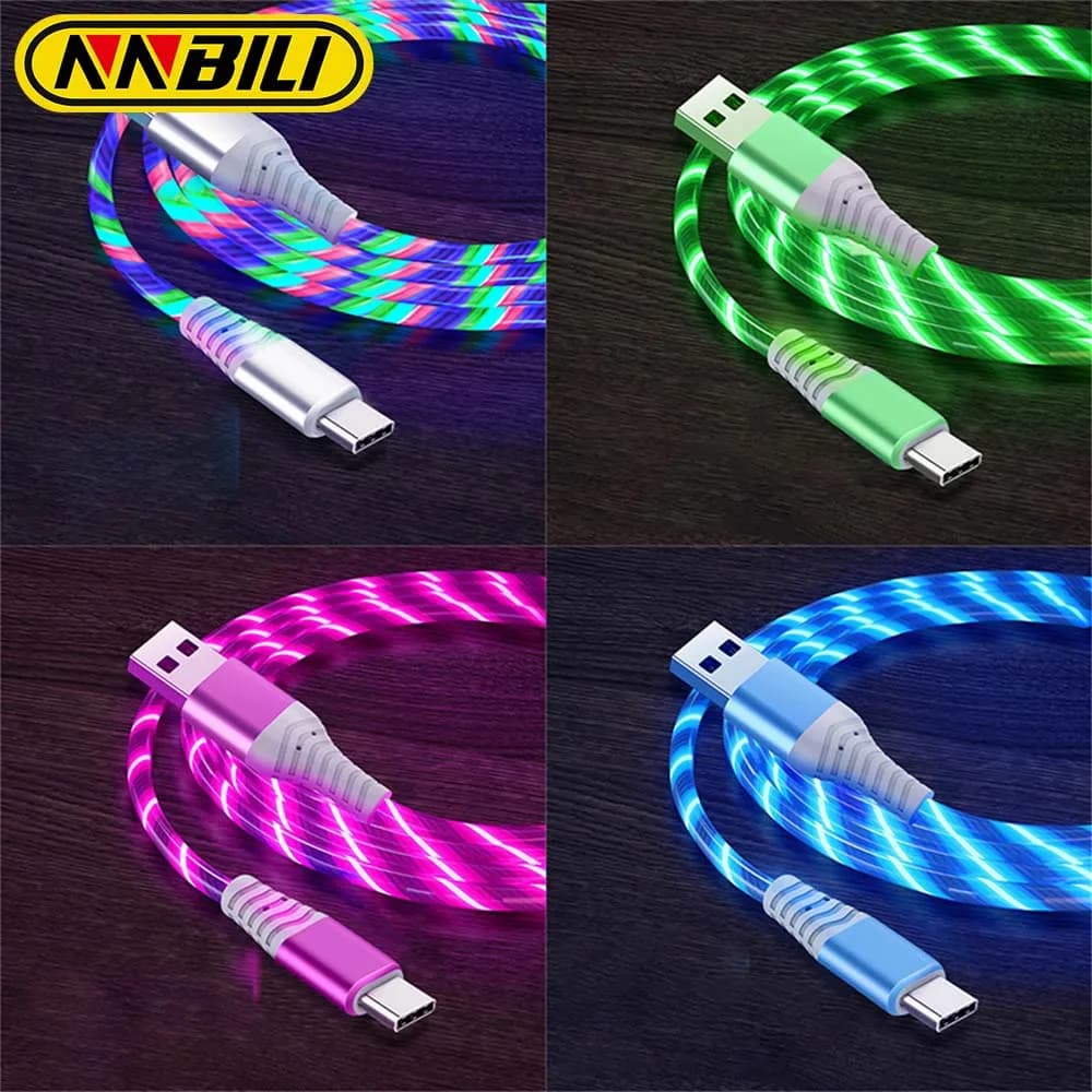 NNBILI USB Type C Cable 3A Fast Charging Data Cord for Samsung Xiaomi OPPO Huawei Phone Charger Micro USB Wire LED Cable