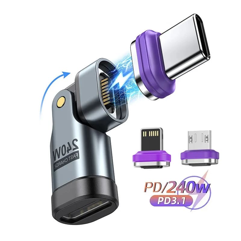 For iPhone Laptop 240W 16pin Magnetic OTG Adapter Type C Female to Type C IOS Micro Male Converter PD 5A Fast Charging Adapter